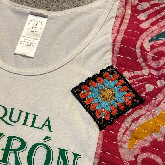 Upcycled Tequila Patrón Kantha Patchwork Embroidered Tee - Picture 4 of 5